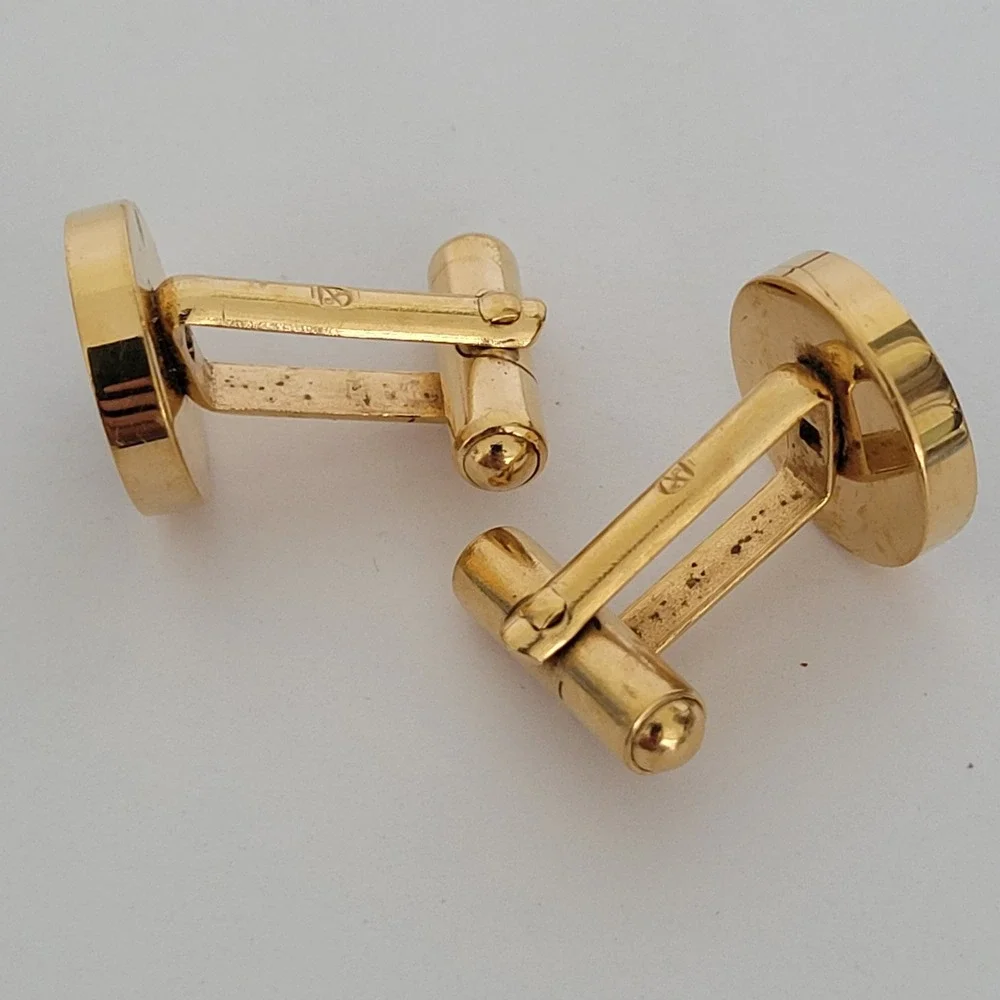 Dunhill Vintage Cufflinks and Tie Chain Set Gold Tone Black Enamel d Logo